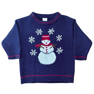 Vintage Kids Snowman Christmas Knit Crewneck Sweater Size 12 Months